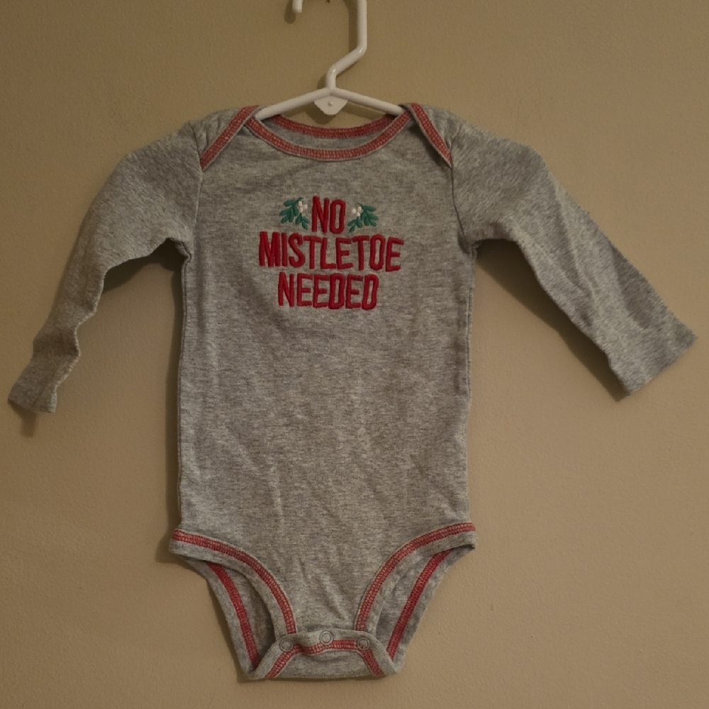 Just One You Baby 9M Embroidery Christmas Long Sleeve Gray‎ Red One Piece